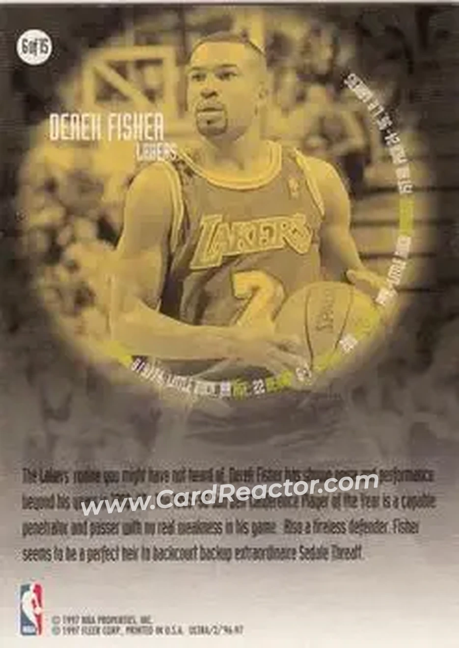 1996-97 Ultra - All-Rookie #6 - Derek Fisher - Los Angeles Lakers - Back