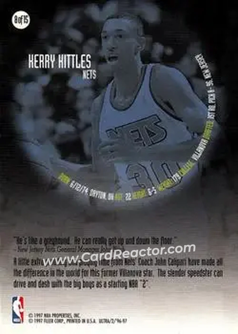 1996-97 Ultra - All-Rookie #8 - Kerry Kittles - New Jersey Nets - Back