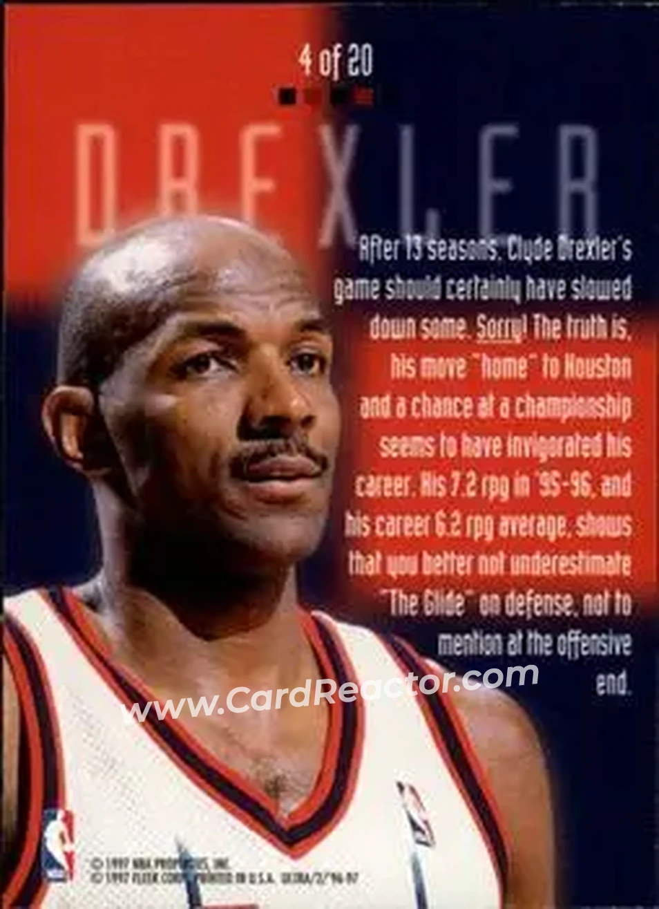 1996-97 Ultra - Board Game #4 - Clyde Drexler - Houston Rockets - Back