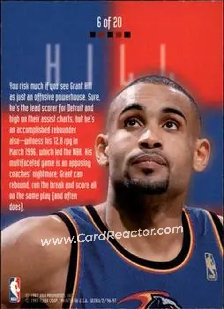 1996-97 Ultra - Board Game #6 - Grant Hill - Detroit Pistons - Back