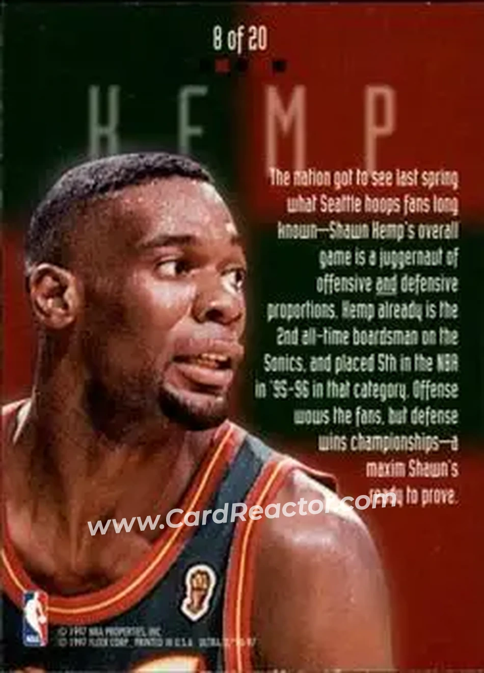 1996-97 Ultra - Board Game #8 - Shawn Kemp - Seattle SuperSonics - Back