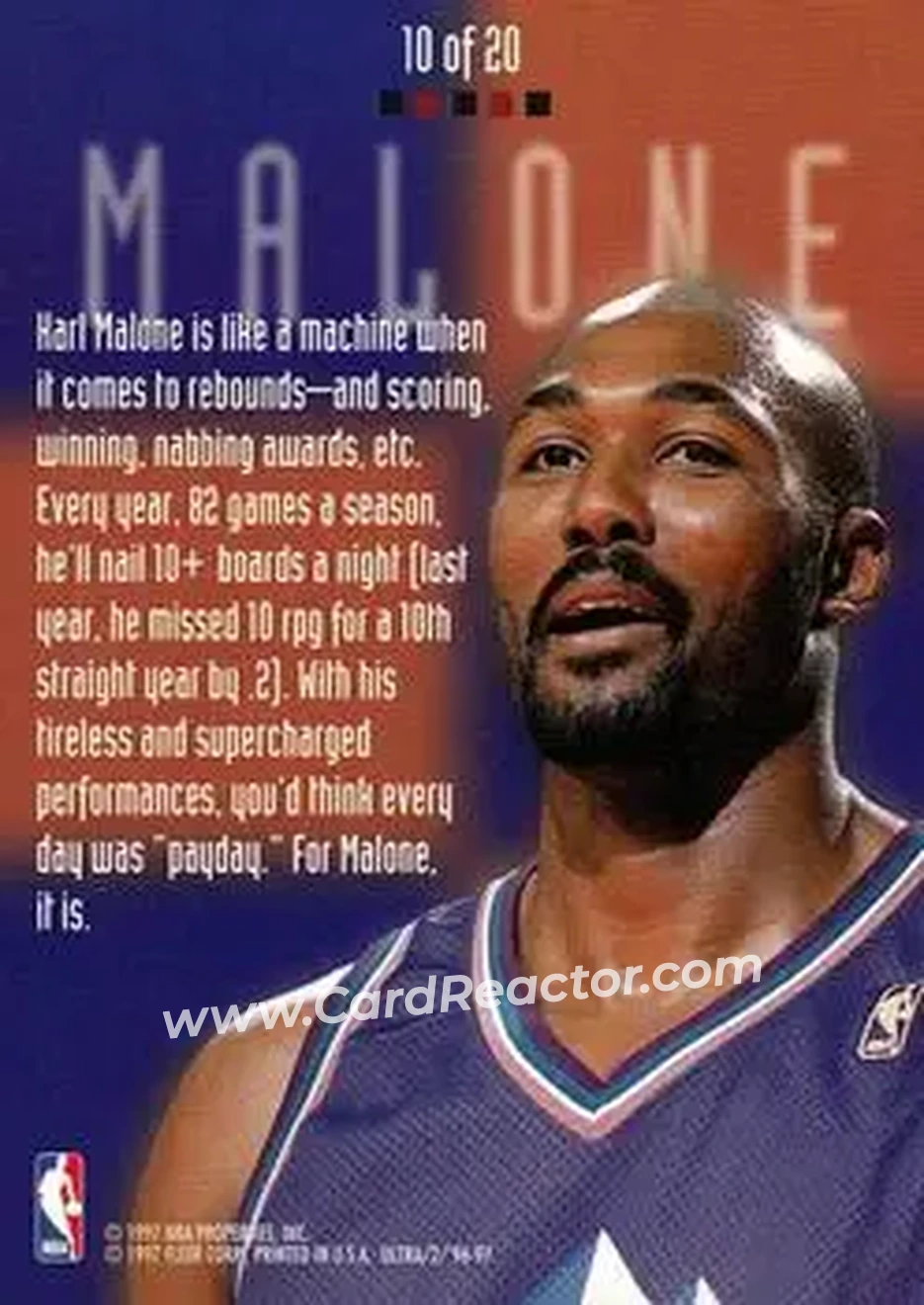 1996-97 Ultra - Board Game #10 - Karl Malone - Utah Jazz - Back