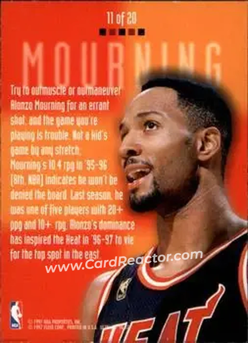 1996-97 Ultra - Board Game #11 - Alonzo Mourning - Miami Heat - Back 1996-97 Ultra - Board Game #11 - Alonzo Mourning - Miami Heat - Back
