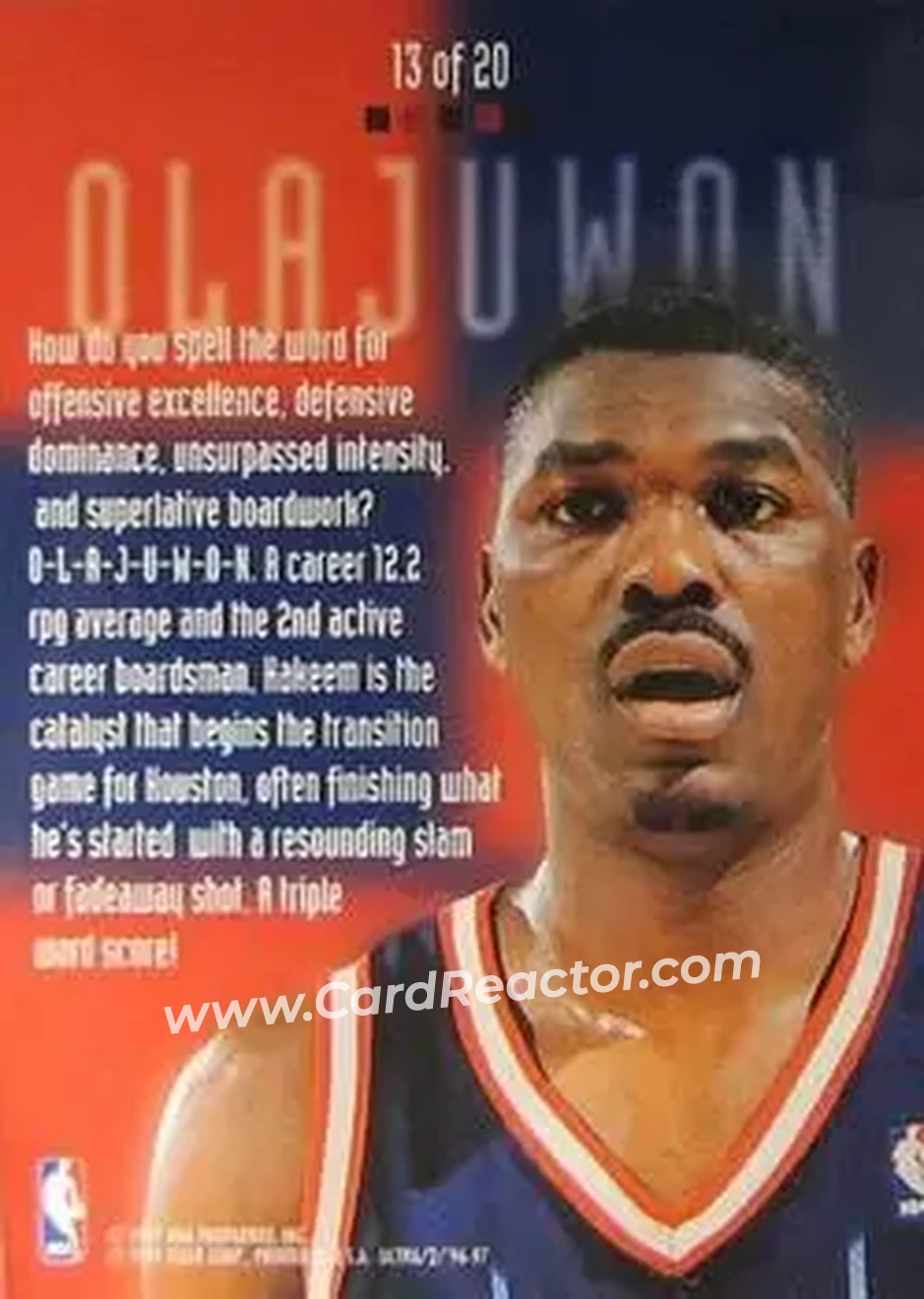 1996-97 Ultra - Board Game #13 - Hakeem Olajuwon - Houston Rockets - Back