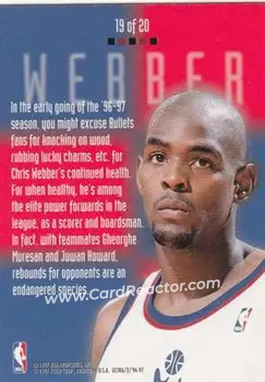 1996-97 Ultra - Board Game #19 - Chris Webber - Washington Bullets - Back