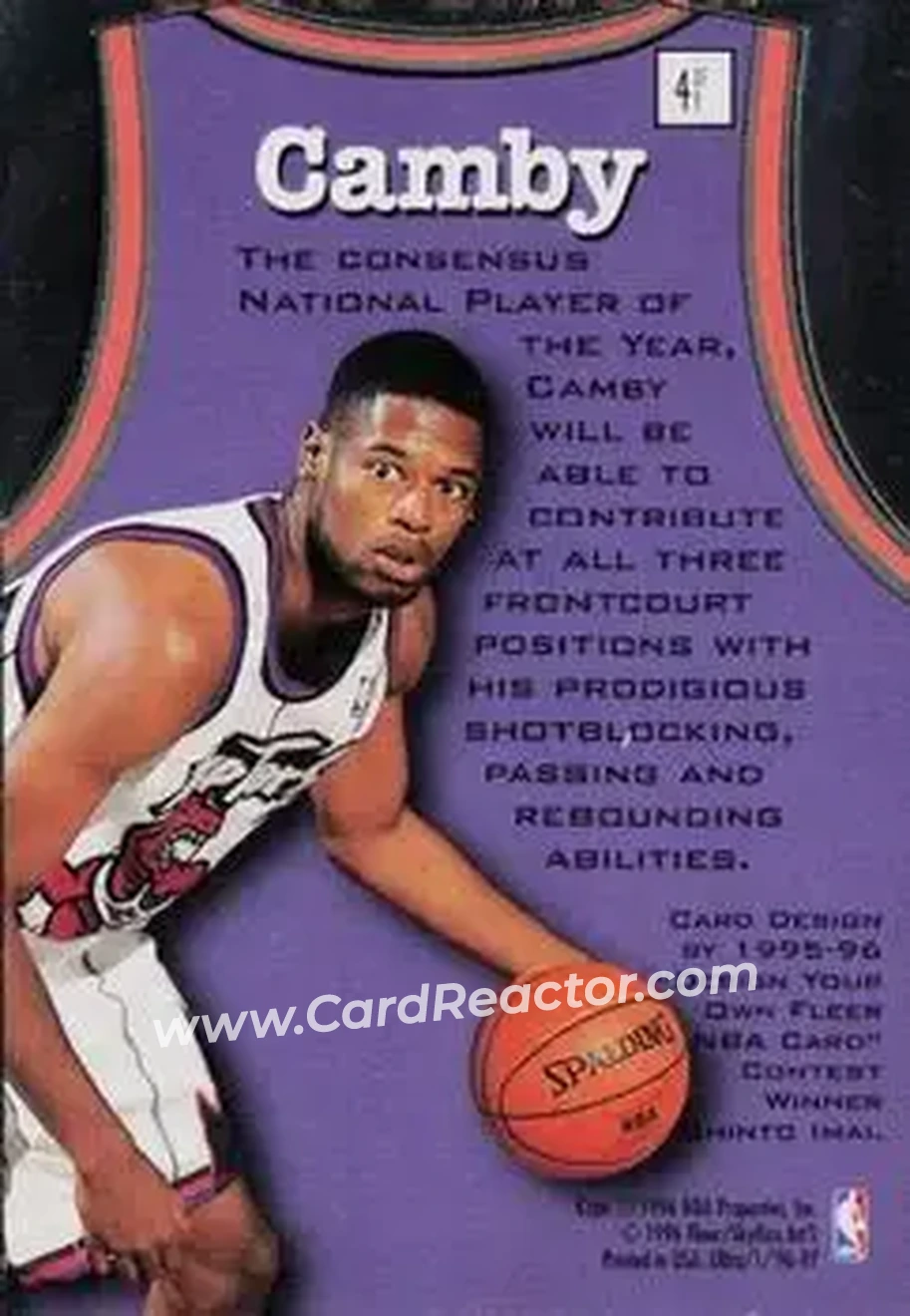 1996-97 Ultra - Fresh Faces #4 - Marcus Camby - Toronto Raptors - Back