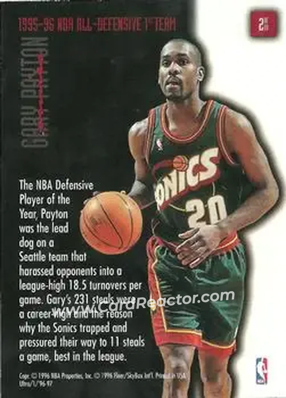 1996-97 Ultra - Full Court Trap #2 - Gary Payton - Seattle SuperSonics - Back