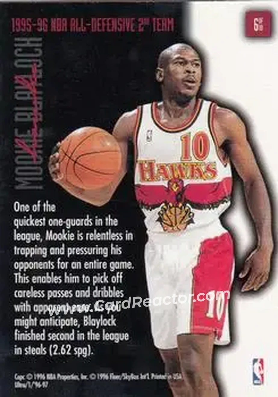 1996-97 Ultra - Full Court Trap #6 - Mookie Blaylock - Atlanta Hawks - Back 1996-97 Ultra - Full Court Trap #6 - Mookie Blaylock - Atlanta Hawks - Back