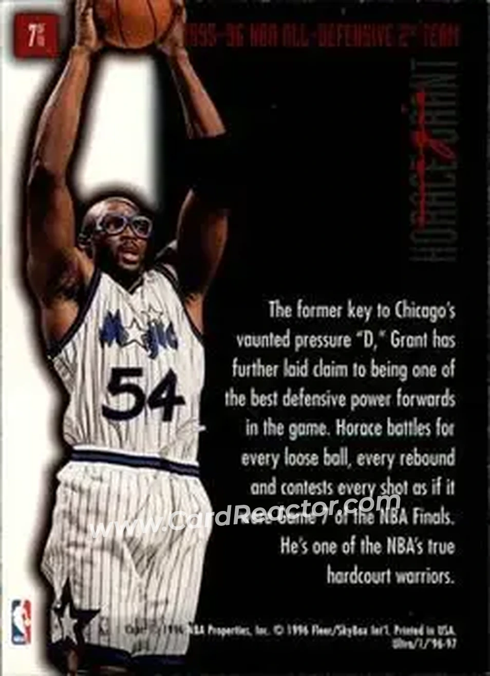 1996-97 Ultra - Full Court Trap #7 - Horace Grant - Orlando Magic - Back