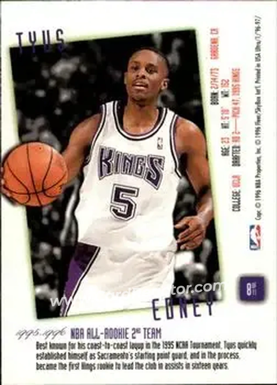 1996-97 Ultra - Rookie Flashback #8 - Tyus Edney - Sacramento Kings - Back