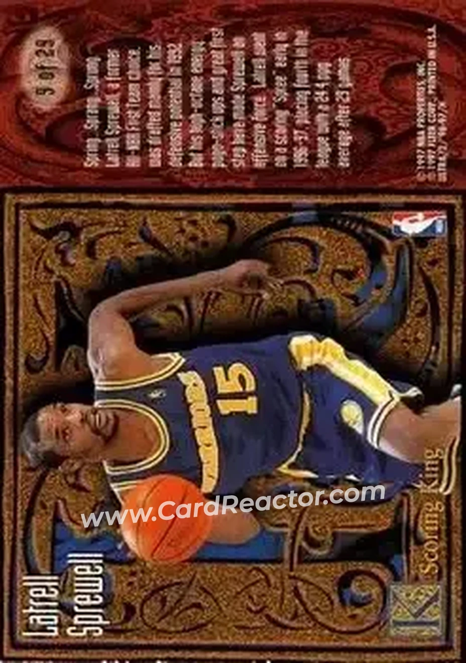 1996-97 Ultra - Scoring Kings #9 - Latrell Sprewell - Golden State Warriors - Back 1996-97 Ultra - Scoring Kings #9 - Latrell Sprewell - Golden State Warriors - Back
