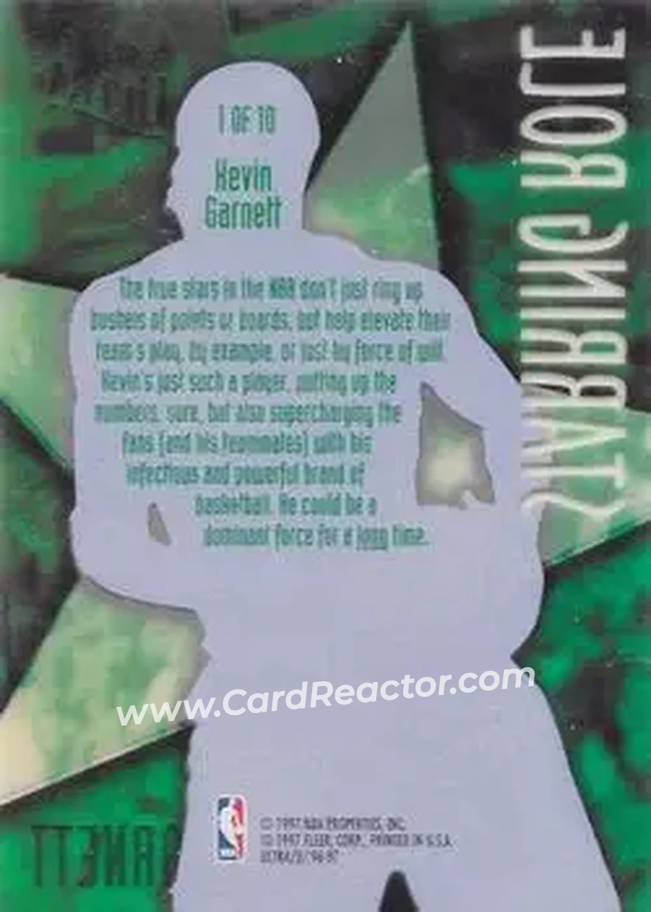 1996-97 Ultra - Starring Role #1 - Kevin Garnett - Minnesota Timberwolves - Back