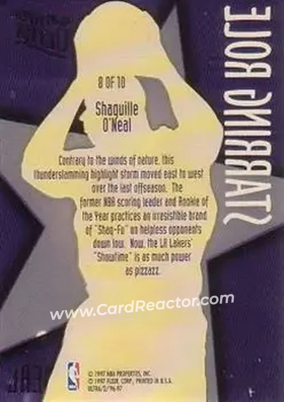 1996-97 Ultra - Starring Role #8 - Shaquille O'Neal - Los Angeles Lakers - Back 1996-97 Ultra - Starring Role #8 - Shaquille O'Neal - Los Angeles Lakers - Back