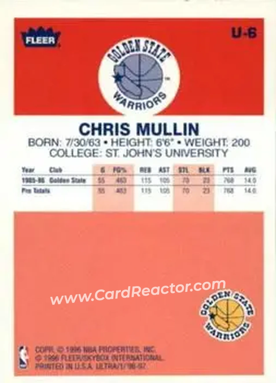 1996-97 Ultra - Ultra Decade #U-6 - Chris Mullin - Golden State Warriors - Back 1996-97 Ultra - Ultra Decade #U-6 - Chris Mullin - Golden State Warriors - Back