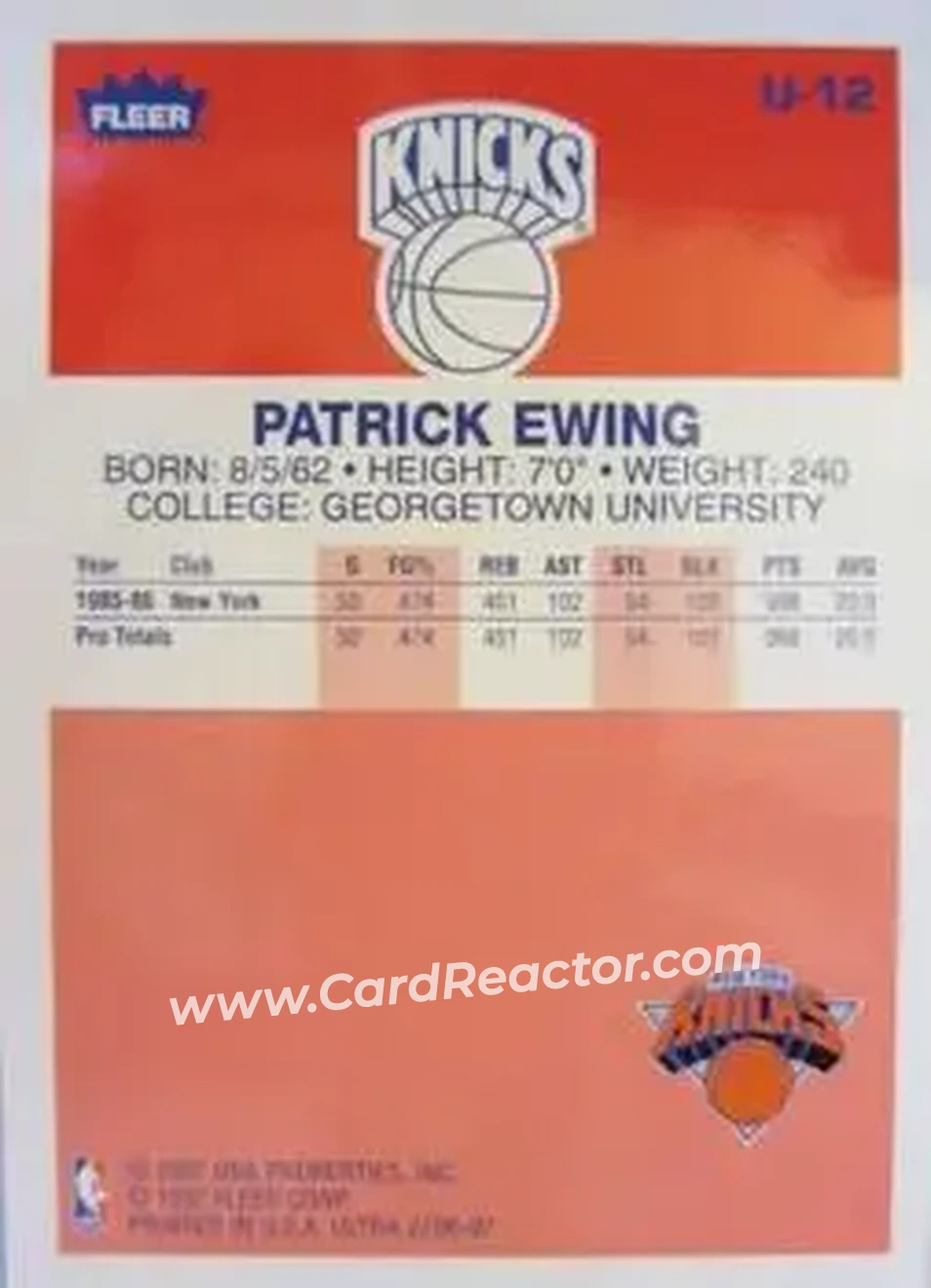 1996-97 Ultra - Ultra Decade #U-12 - Patrick Ewing - New York Knicks - Back