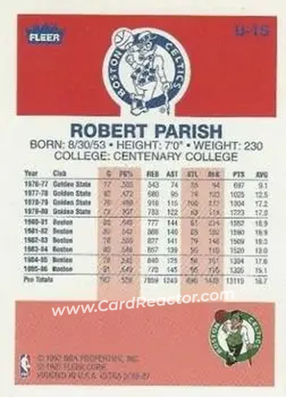 1996-97 Ultra - Ultra Decade #U-15 - Robert Parish - Boston Celtics - Back 1996-97 Ultra - Ultra Decade #U-15 - Robert Parish - Boston Celtics - Back