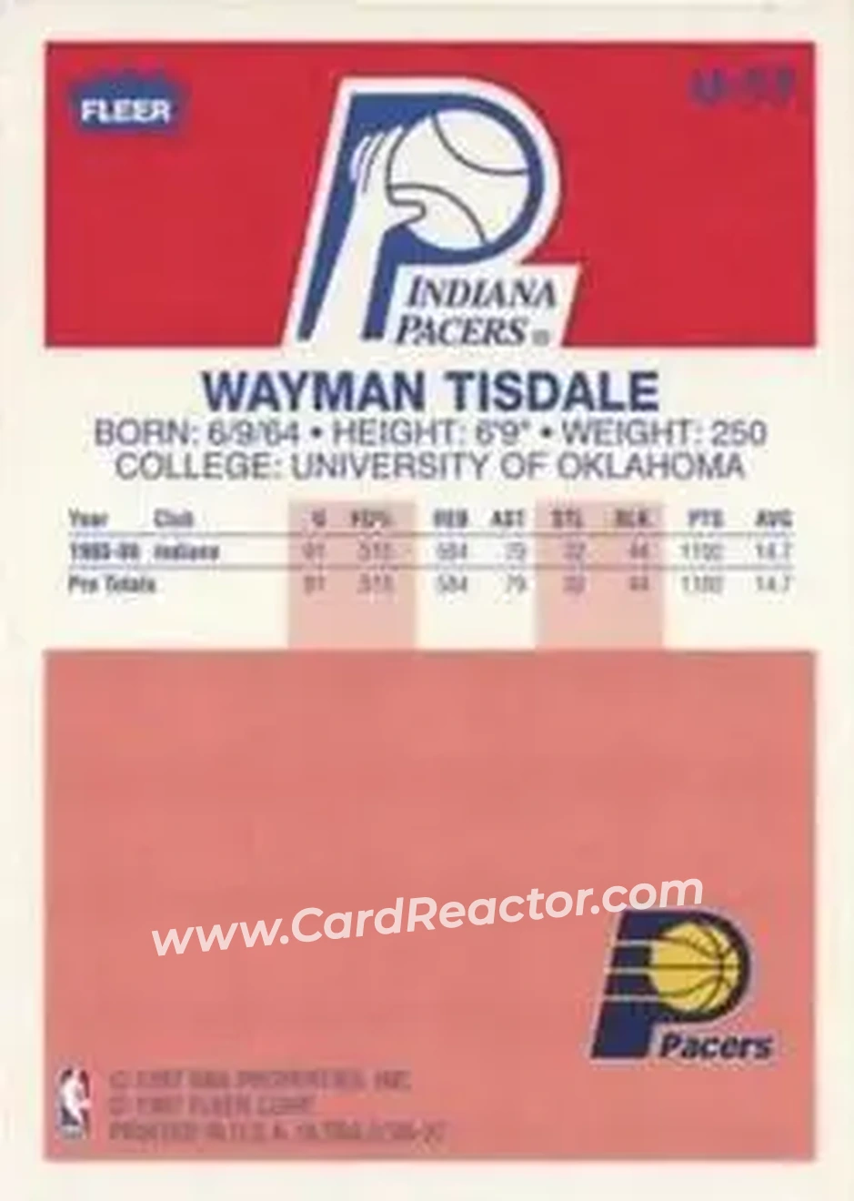 1996-97 Ultra - Ultra Decade #U-17 - Wayman Tisdale - Indiana Pacers - Back