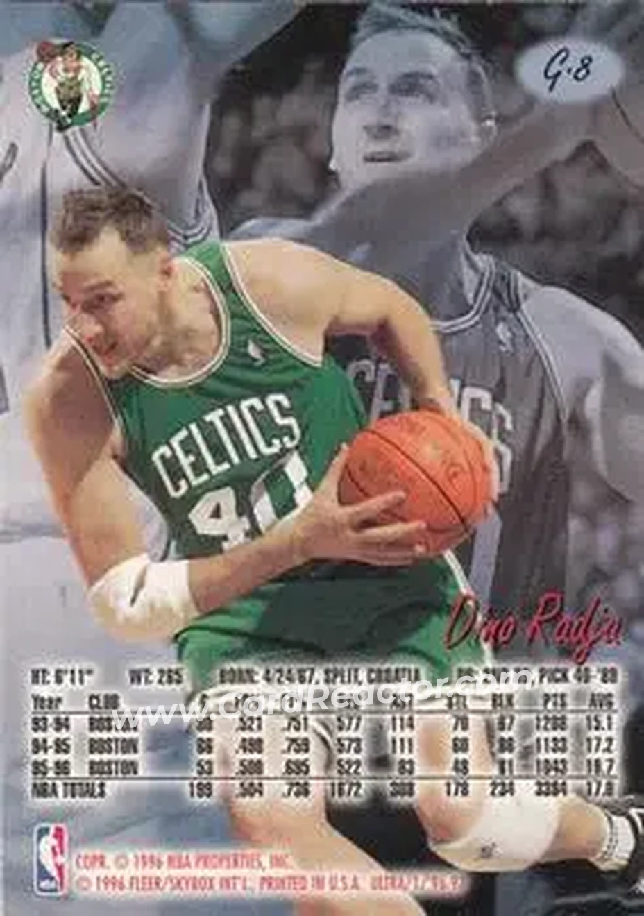 1996-97 Ultra - Gold Medallion #G-8 - Dino Radja - Boston Celtics - Back