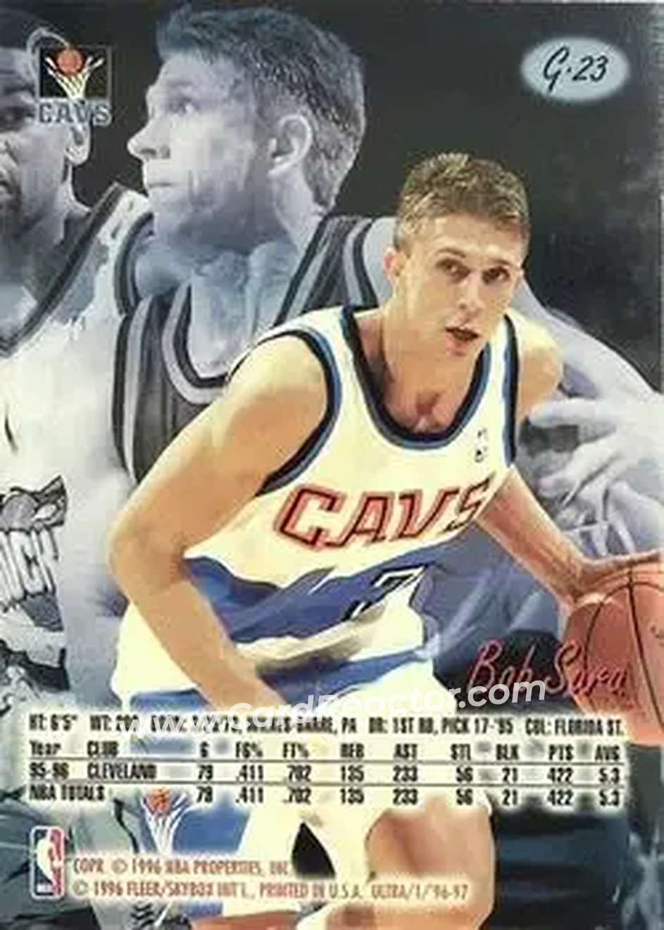 1996-97 Ultra - Gold Medallion #G-23 - Bob Sura - Cleveland Cavaliers - Back