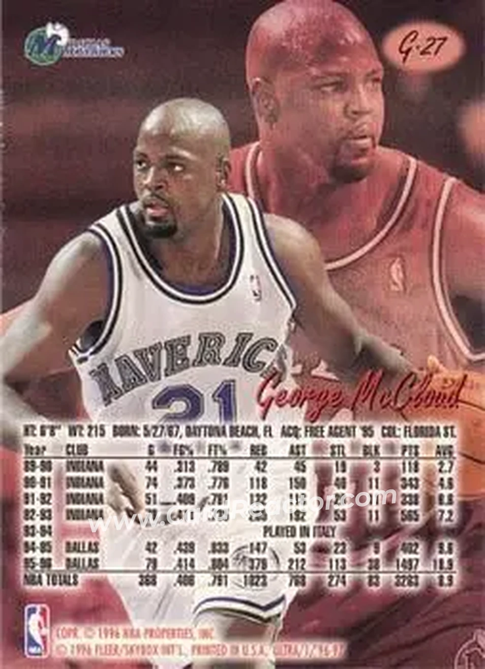 1996-97 Ultra - Gold Medallion #G-27 - George McCloud - Dallas Mavericks - Back