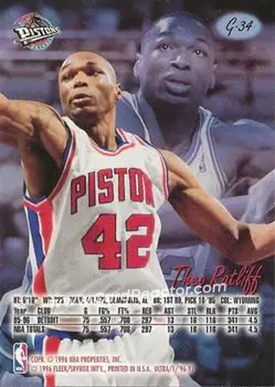 1996-97 Ultra - Gold Medallion #G-34 - Theo Ratliff - Detroit Pistons - Back