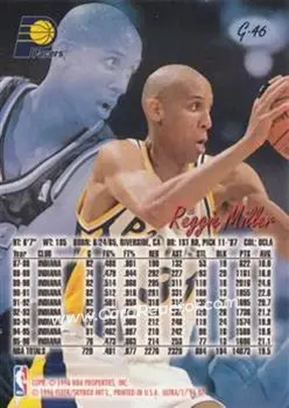1996-97 Ultra - Gold Medallion #G-46 - Reggie Miller - Indiana Pacers - Back