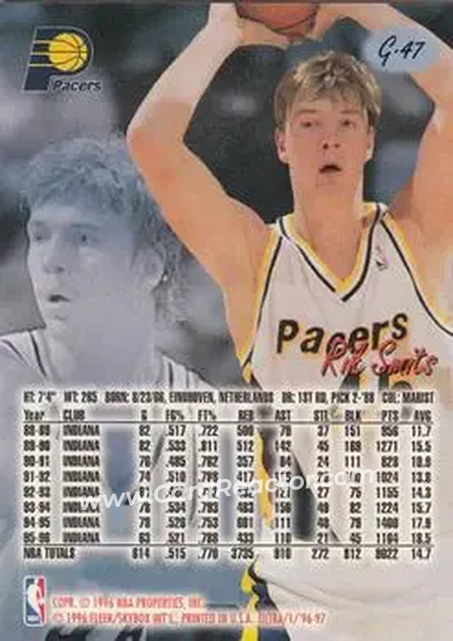1996-97 Ultra - Gold Medallion #G-47 - Rik Smits - Indiana Pacers - Back 1996-97 Ultra - Gold Medallion #G-47 - Rik Smits - Indiana Pacers - Back