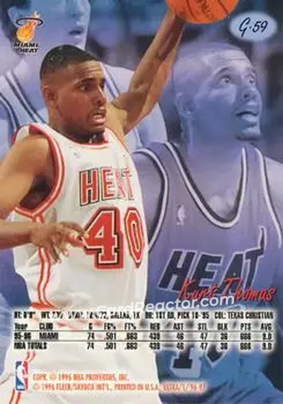 1996-97 Ultra - Gold Medallion #G-59 - Kurt Thomas - Miami Heat - Back
