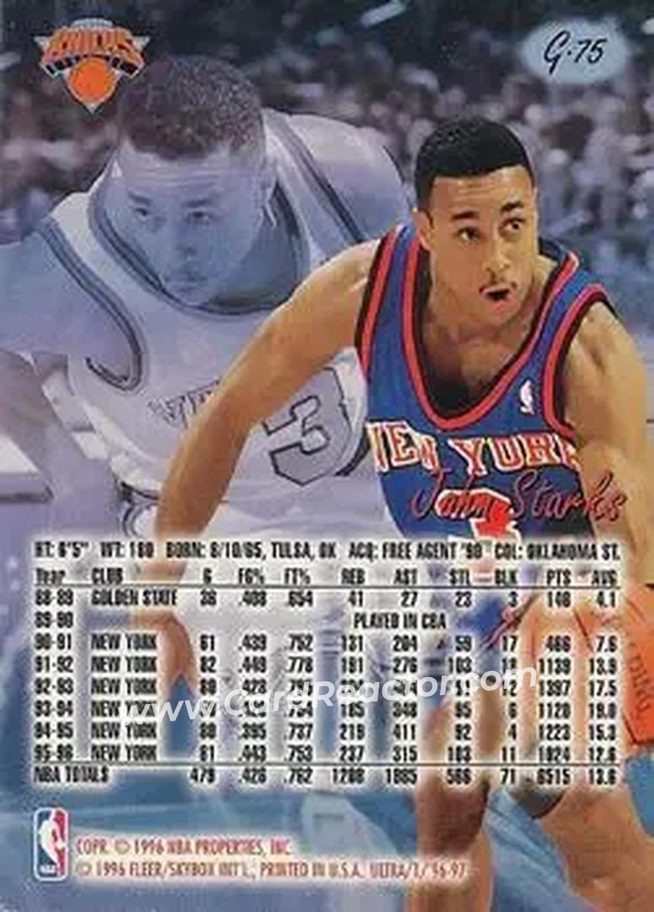 1996-97 Ultra - Gold Medallion #G-75 - John Starks - New York Knicks - Back