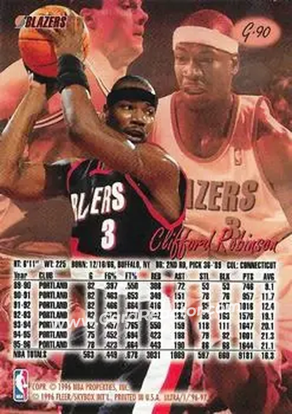 1996-97 Ultra - Gold Medallion #G-90 - Clifford Robinson - Portland Trail Blazers - Back
