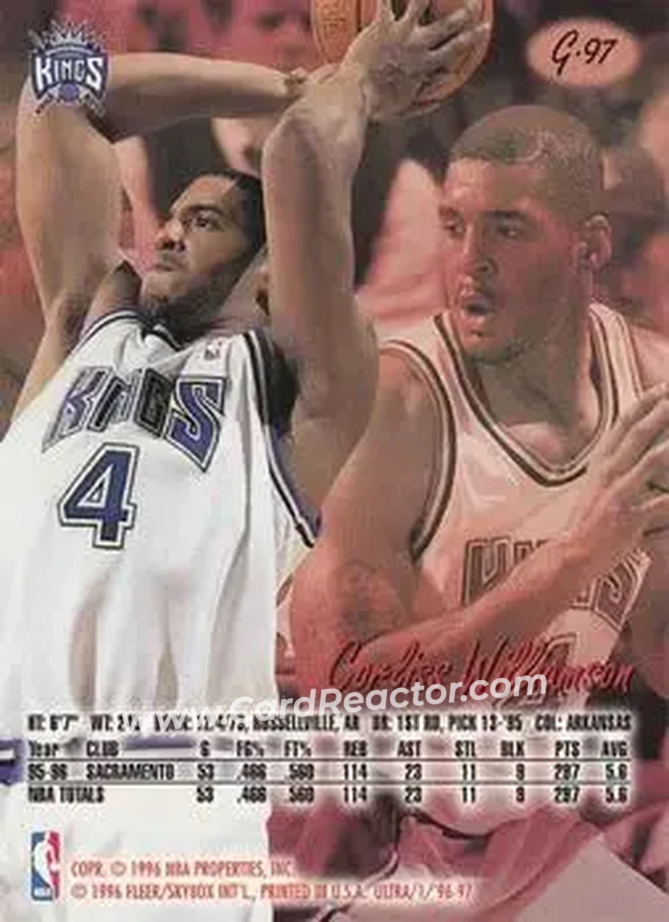 1996-97 Ultra - Gold Medallion #G-97 - Corliss Williamson - Sacramento Kings - Back 1996-97 Ultra - Gold Medallion #G-97 - Corliss Williamson - Sacramento Kings - Back