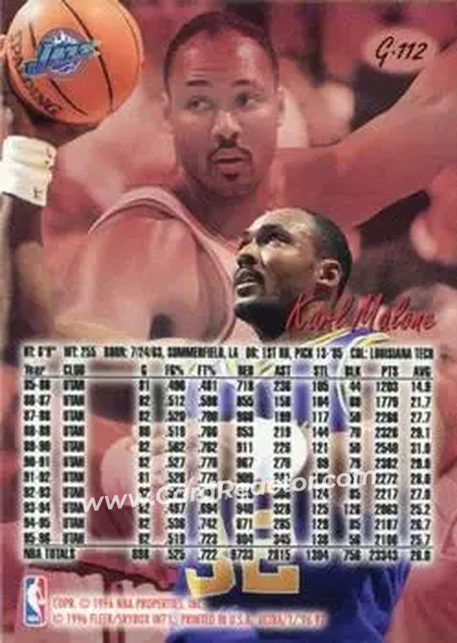 1996-97 Ultra - Gold Medallion #G-112 - Karl Malone - Utah Jazz - Back