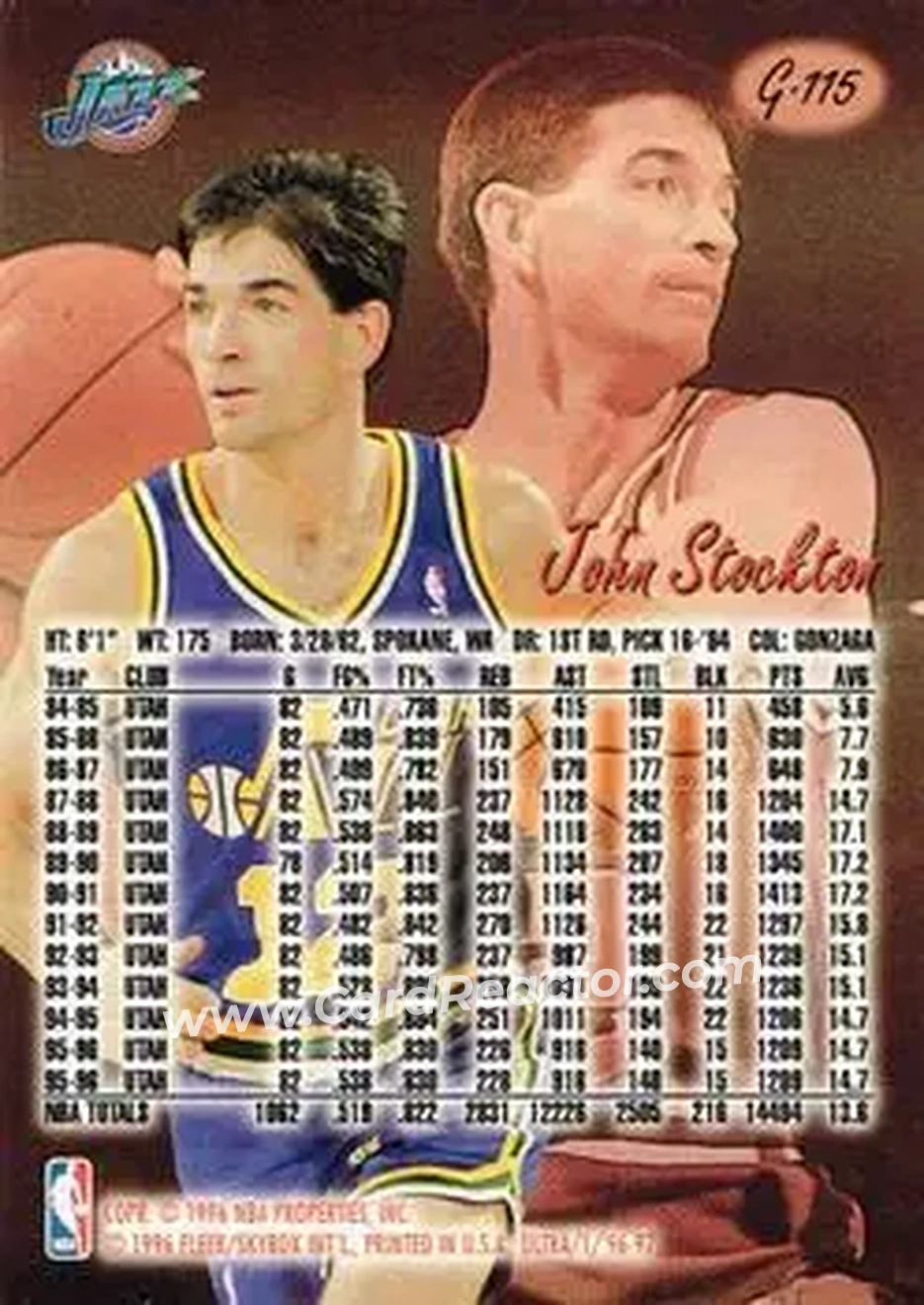 1996-97 Ultra - Gold Medallion #G-115 - John Stockton - Utah Jazz - Back