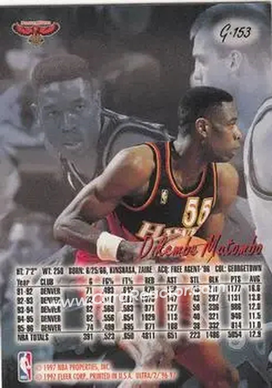 1996-97 Ultra - Gold Medallion #G-153 - Dikembe Mutombo - Atlanta Hawks - Back