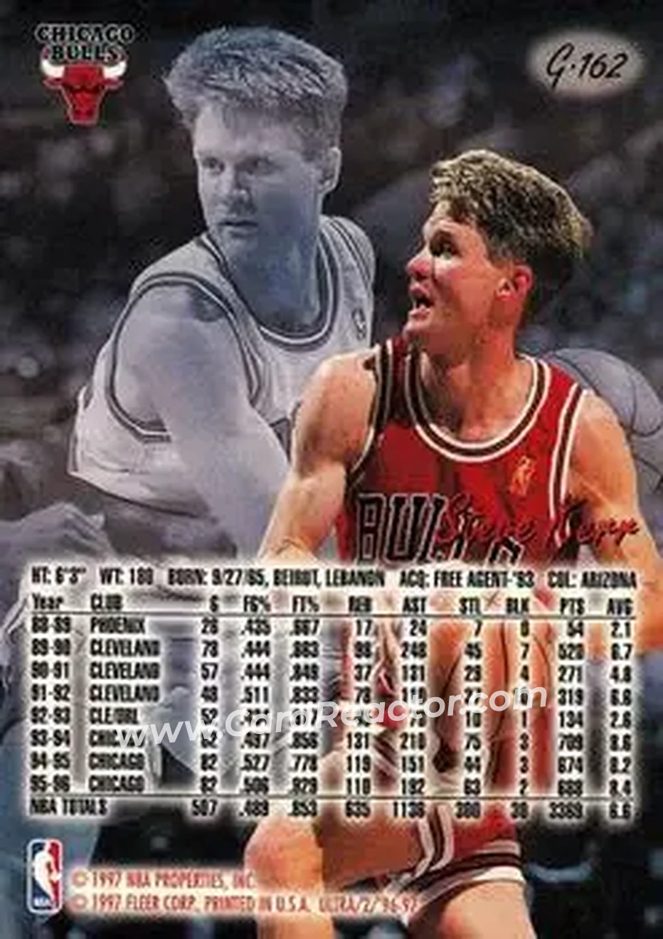 1996-97 Ultra - Gold Medallion #G-162 - Steve Kerr - Chicago Bulls - Back
