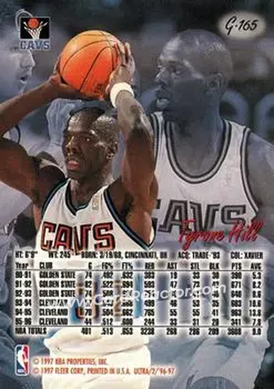 1996-97 Ultra - Gold Medallion #G-165 - Tyrone Hill - Cleveland Cavaliers - Back