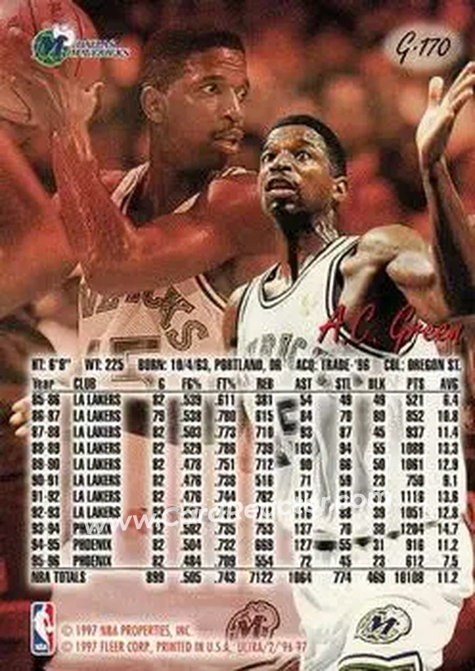 1996-97 Ultra - Gold Medallion #G-170 - A.C. Green - Dallas Mavericks - Back