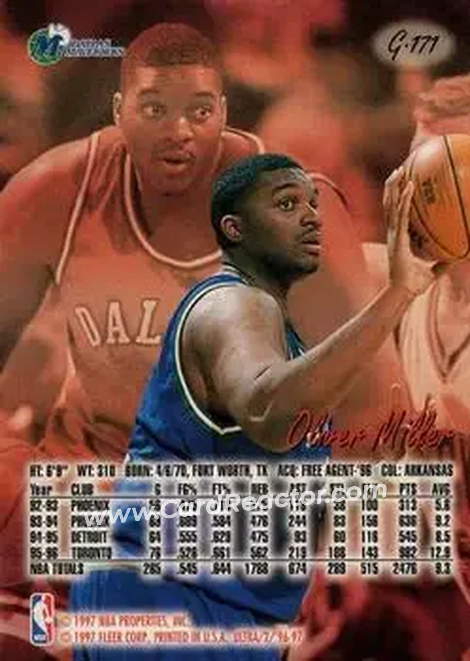 1996-97 Ultra - Gold Medallion #G-171 - Oliver Miller - Dallas Mavericks - Back