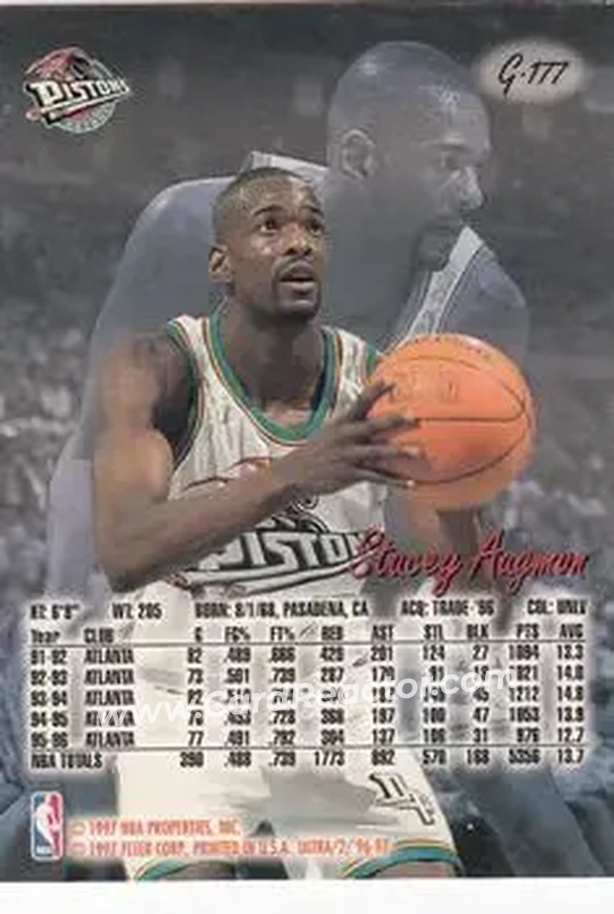 1996-97 Ultra - Gold Medallion #G-177 - Stacey Augmon - Detroit Pistons - Back