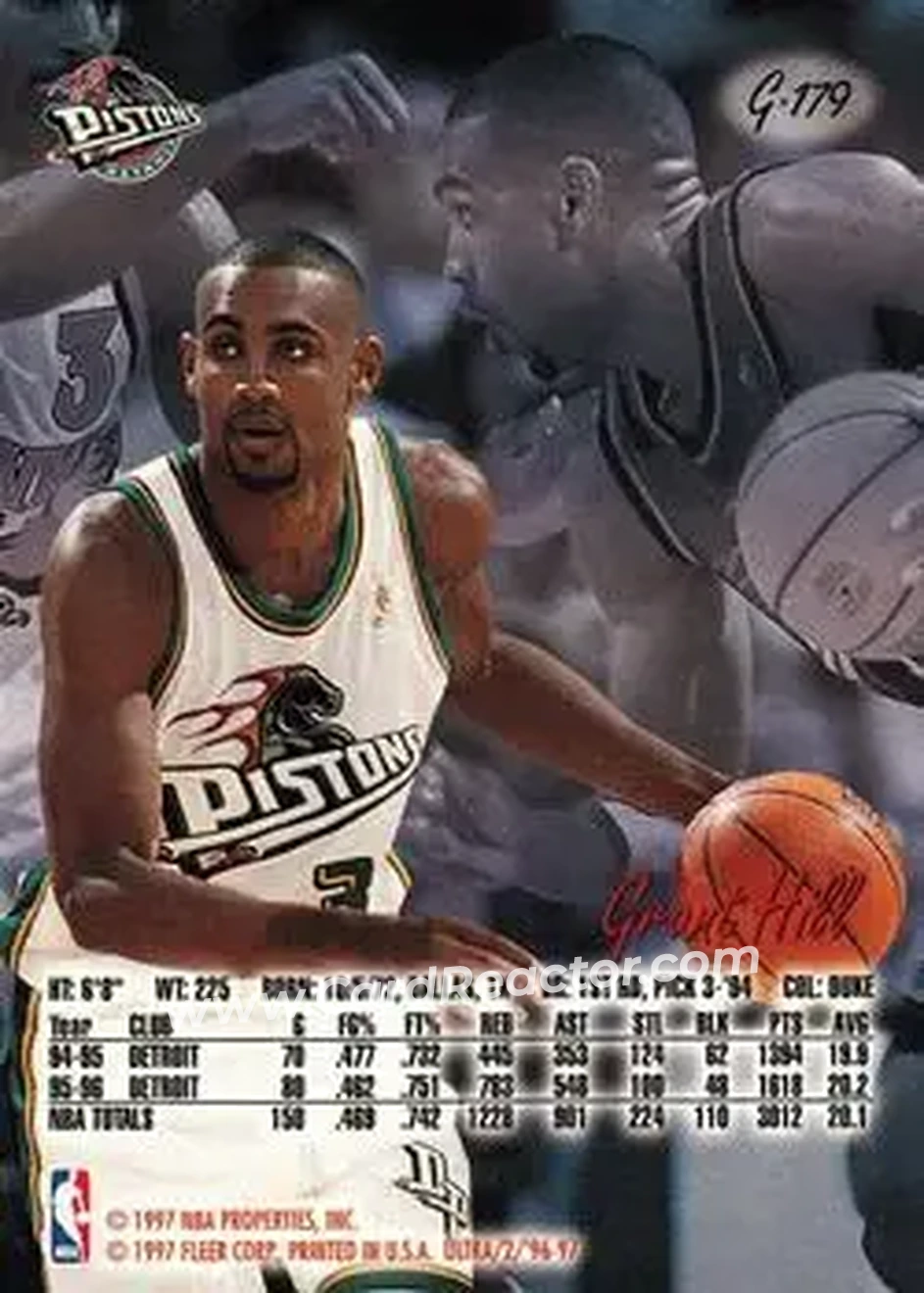 1996-97 Ultra - Gold Medallion #G-179 - Grant Hill - Detroit Pistons - Back