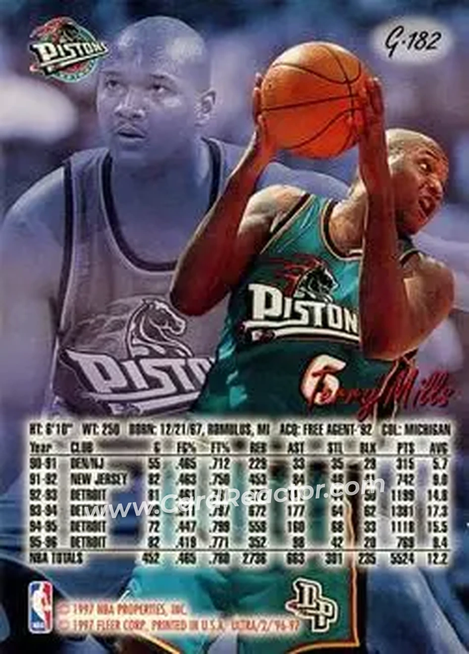 1996-97 Ultra - Gold Medallion #G-182 - Terry Mills - Detroit Pistons - Back