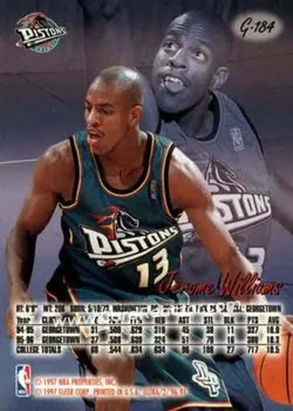 1996-97 Ultra - Gold Medallion #G-184 - Jerome Williams - Detroit Pistons - Back