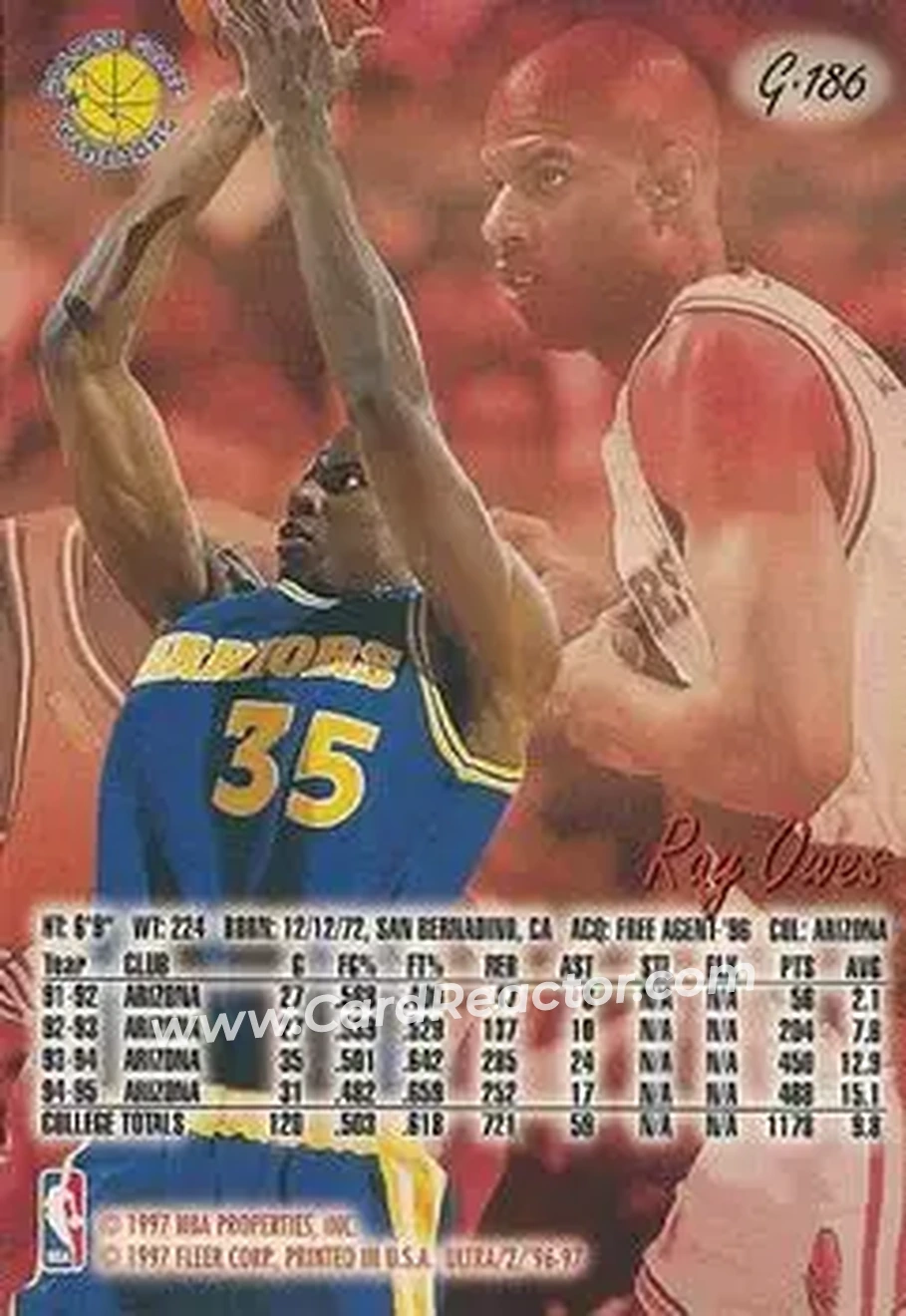 1996-97 Ultra - Gold Medallion #G-186 - Ray Owes - Golden State Warriors - Back