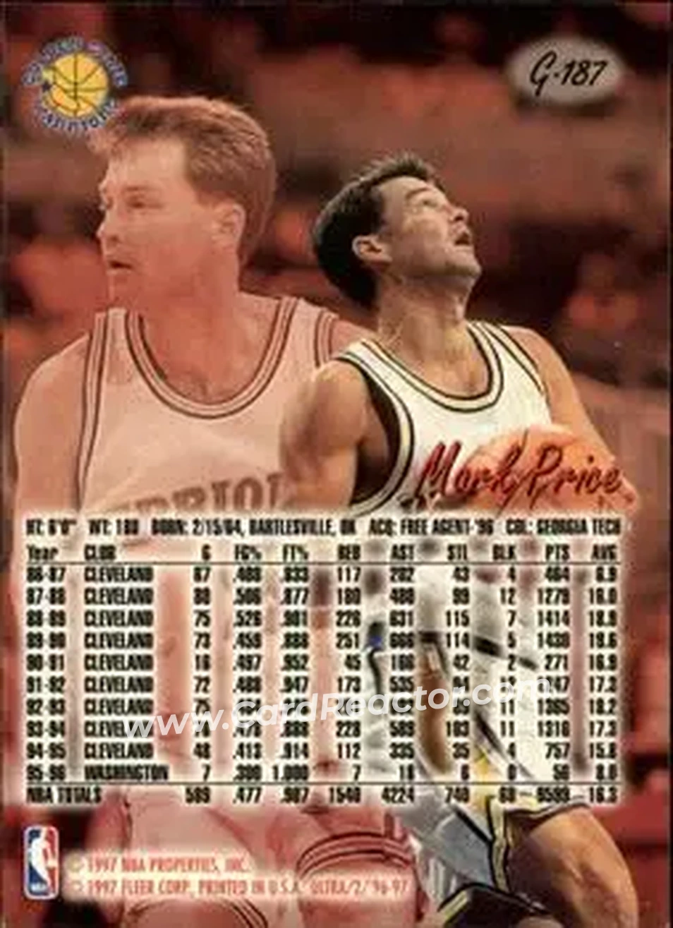 1996-97 Ultra - Gold Medallion #G-187 - Mark Price - Golden State Warriors - Back