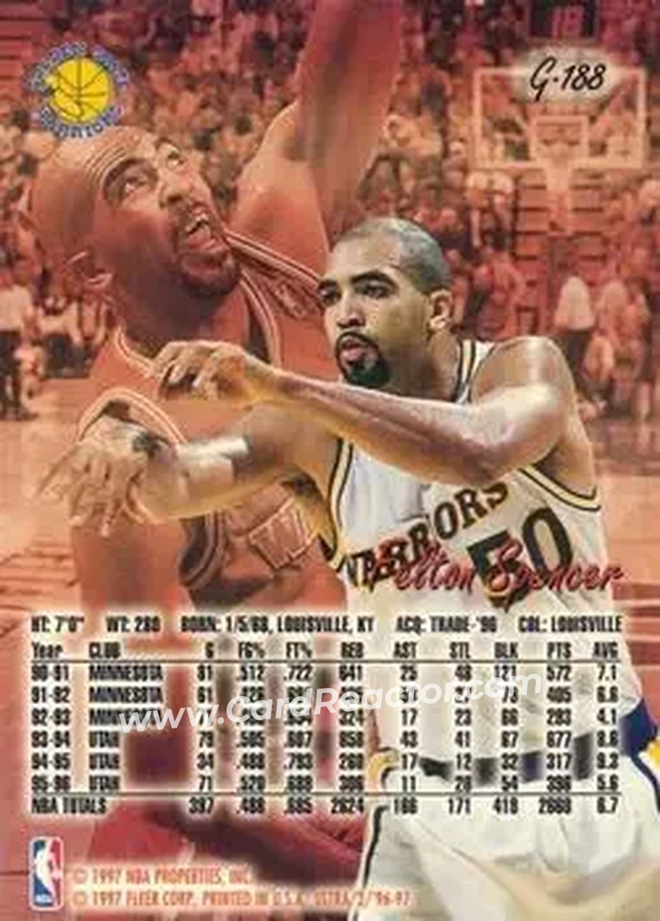 1996-97 Ultra - Gold Medallion #G-188 - Felton Spencer - Golden State Warriors - Back