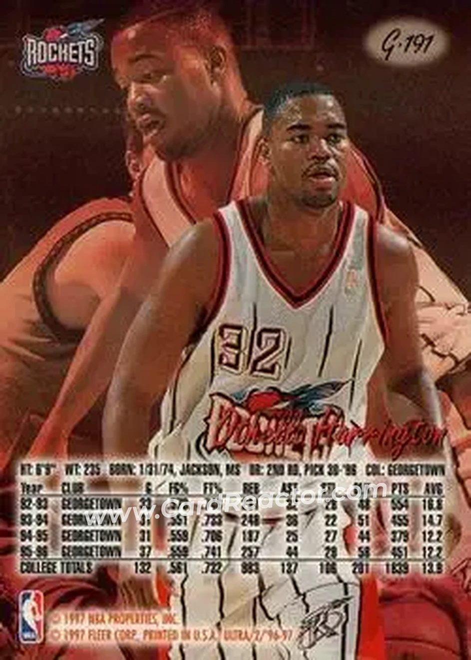 1996-97 Ultra - Gold Medallion #G-191 - Othella Harrington - Houston Rockets - Back