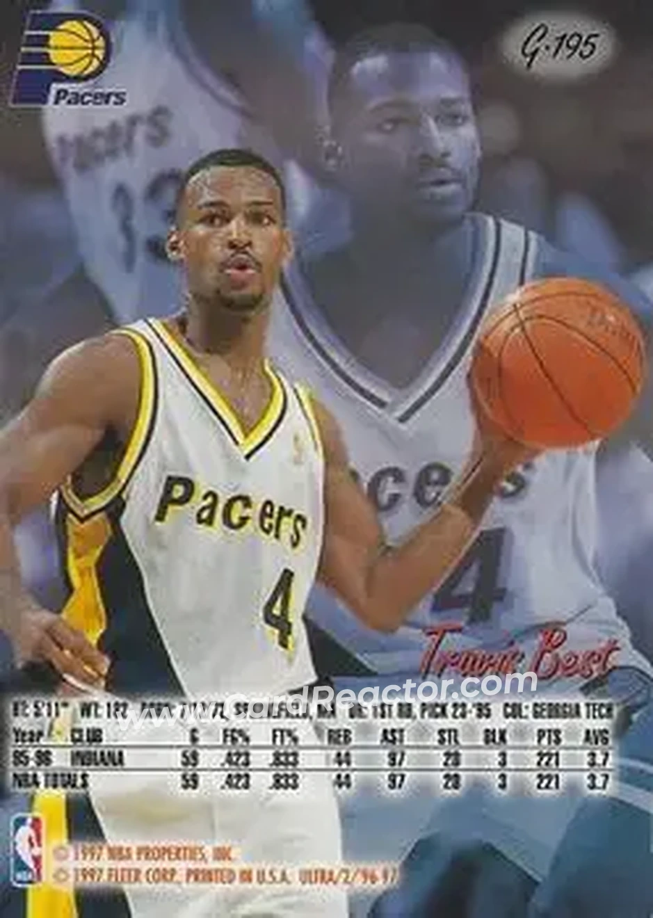 1996-97 Ultra - Gold Medallion #G-195 - Travis Best - Indiana Pacers - Back