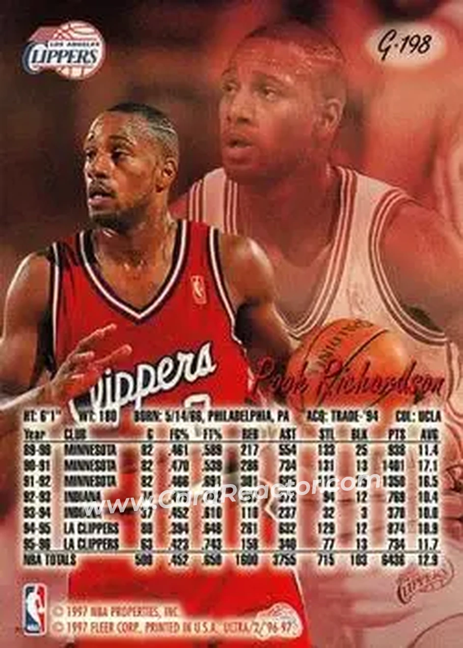 1996-97 Ultra - Gold Medallion #G-198 - Pooh Richardson - Los Angeles Clippers - Back