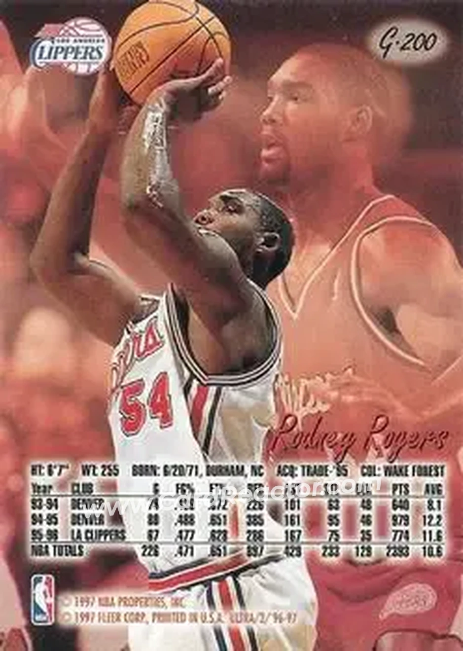 1996-97 Ultra - Gold Medallion #G-200 - Rodney Rogers - Los Angeles Clippers - Back
