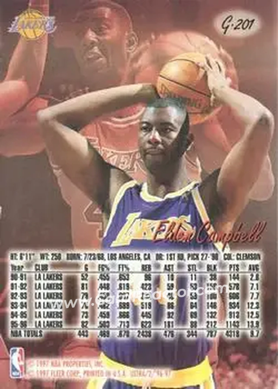 1996-97 Ultra - Gold Medallion #G-201 - Elden Campbell - Los Angeles Lakers - Back